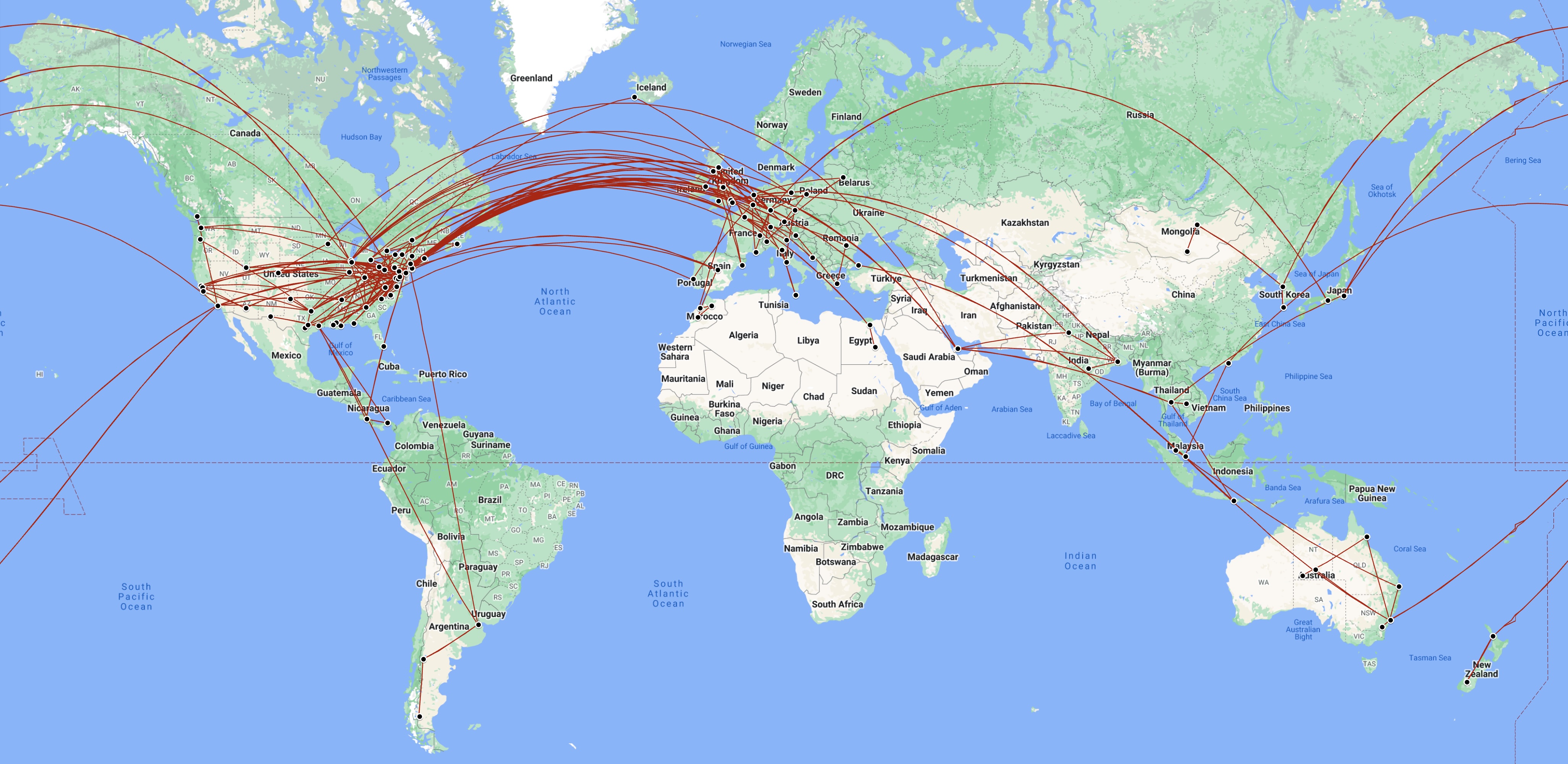 World Map Flight Paths