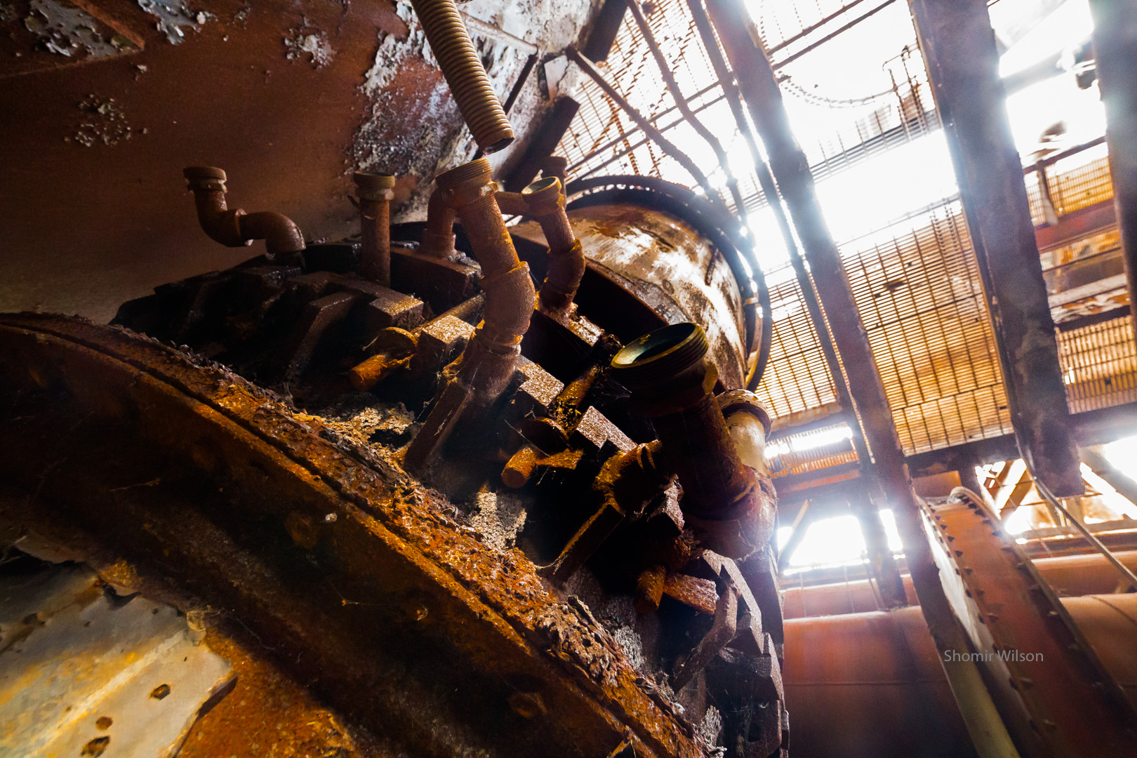 Rusty equipment in an abandoned factory